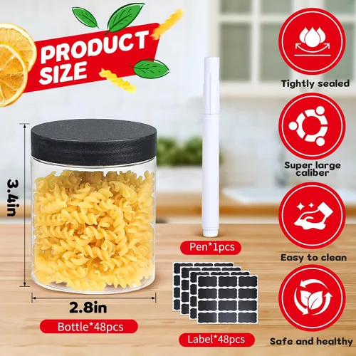 Miniatura 2 de sietpoek 48 PIEZAS Tarros de Plástico de 8 OZ con Tapas de Rosca, Etiquetas Recipientes Redondos Vacíos Rellenables de Slime para Almacenar