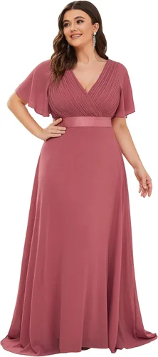 Miniatura 196 de Ever-Pretty Vestido formal para mujer, Navidad, Año Nuevo, cuello en V, gasa, talla grande, largo hasta el suelo, vestido de dama de honor