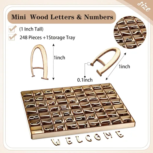 Miniatura 2 de Geelin 248 letras del alfabeto de madera de 1 pulgada con caja de almacenamiento, letras de madera en blanco sin terminar con bandeja