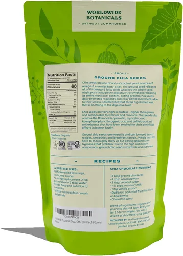 Miniatura 6 de Worldwide Botanicals Semillas de chía orgánicas molidas, 1 libra, excelente fuente de fibra, proteínas y ácidos grasos omega-3, sin gluten, veganas