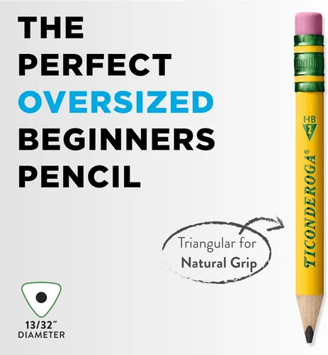 Miniatura 4 de Ticonderoga Mis primeros lápices cortos triangulares con estuche de madera, #2 HB suave, con borradores, amarillos, 4