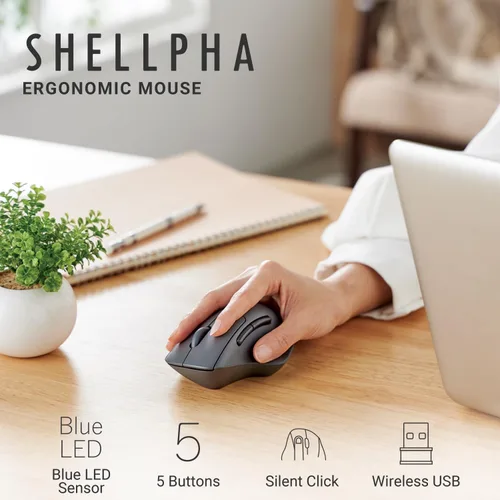 Miniatura 7 de ELECOM Ratón inalámbrico con forma ergonómica, 2.4 GHz con receptor, clic silencioso, duración de la batería de 20 meses, 2000 DPI, 5 botones, rueda