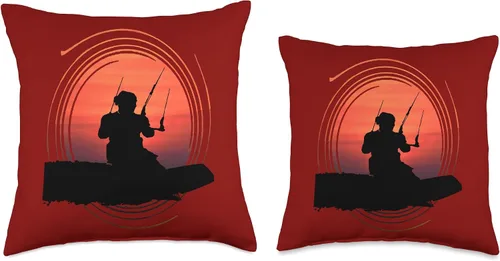 Miniatura 3 de Kitesurf Gifts and Surf Lover Tees by taiche Kitesurfer Surfing The Wave Artistic Silhouette and Sunset Throw Pillow, 16x16, Multicolor