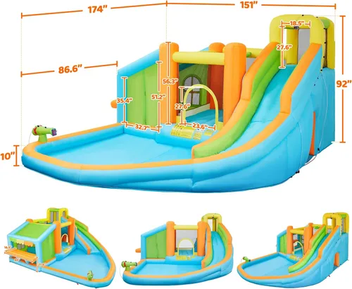 Miniatura 3 de Yaheetech - Castillo inflable de rebote para niños de 3 a 10 años W/ Splash Pool, Toy Market Stand, Bouncer Area, Slide, Climbing Wall, Storage