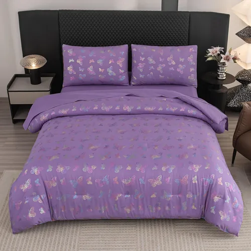 Miniatura 10 de Juego de edredón rosa individual, ropa de cama de 5 piezas en una bolsa individual para niñas adolescentes, juego de ropa de cama con volantes rosas
