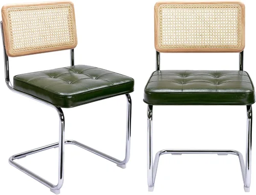 Miniatura 13 de ONEVOG Sillas de comedor de ratán con respaldo de caña y patas de metal, silla cómoda tapizada para patio, dormitorio, cocina, sala de estar, ocio
