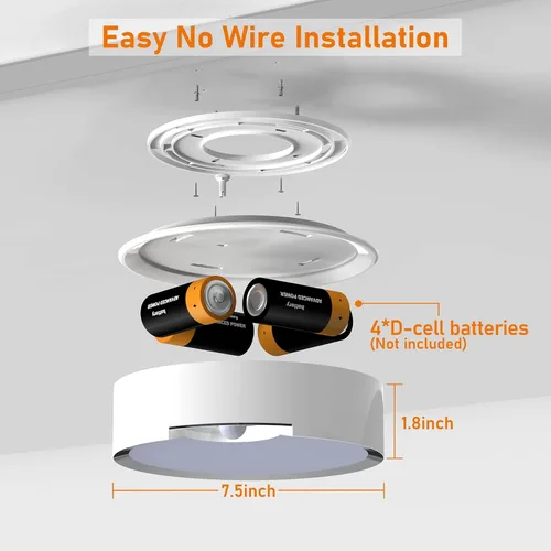 Miniatura 4 de TOOWELL Lámpara de techo con sensor de movimiento, funciona con pilas, luces de techo LED para interiores, para armario, pasillo, despensa
