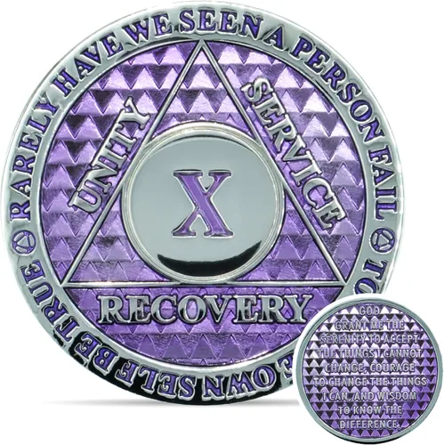 Miniatura 75 de Moneda de sobriedad de 10 años Chip AA Legacy Ficha de aniversario de recuperación de triplaca gruesa (Aqua)