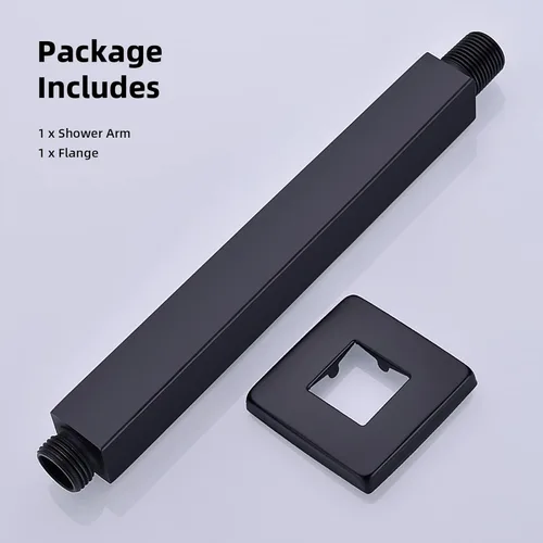 Miniatura 6 de Brazo de ducha recto montado en el techo de 8 pulgadas, tubo de extensión cuadrado negro mate para cabezal de ducha de lluvia, acero inoxidable