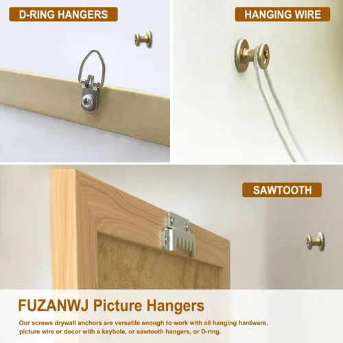 Miniatura 6 de Colgadores para cuadros, ganchos dobles de 4 en 1, clavos para colgar cuadros para anillos en D, dientes de sierra, alambre y cerraduras - Se monta