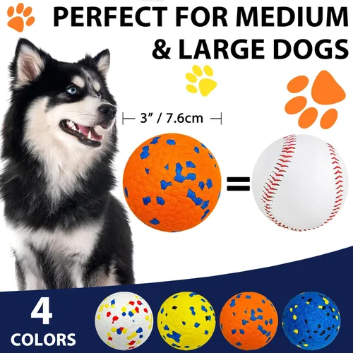 Miniatura 2 de Beieverluck Paquete de 8 pelotas de juguete para perros, pelota de tenis para masticadores agresivos, 3.0 pulgadas, indestructibles juguetes