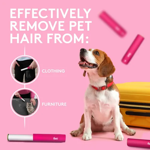 Miniatura 6 de Flint Mini rodillo retráctil rosa clásico con 90 hojas extra adhesivas, rodillo de pelusa pequeño y portátil, removedor de pelo de mascotas ideal
