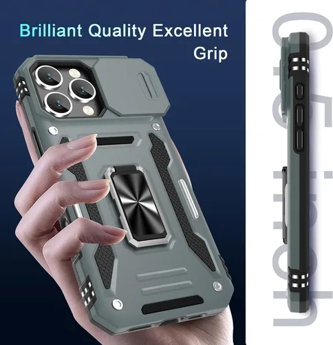 Miniatura 177 de DEERLAMN Funda para iPhone Xs Max con funda deslizante para cámara + protector de pantalla, soporte giratorio de anillo de grado militar a prueba