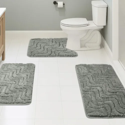 Miniatura 21 de Juego de 3 alfombras de baño suaves y absorbentes, peludas, suaves, antideslizantes, para ducha, bañera y bañera, lavables a máquina
