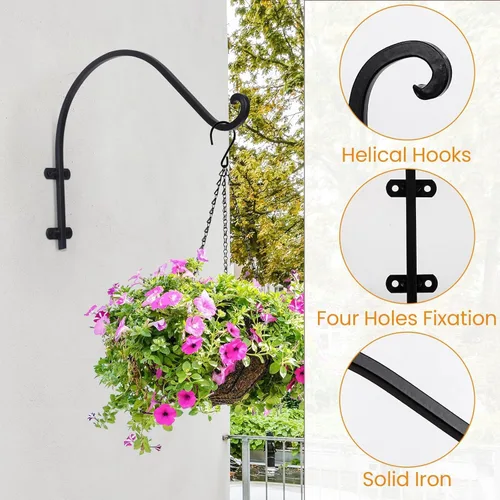 Miniatura 3 de Paquete de 4 ganchos para plantas al aire libre, cesta colgante de 12 pulgadas para plantas al aire libre, soporte resistente para colgar plantas