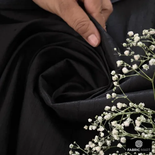 Miniatura 2 de Fabric Mart Direct Tela Dupioni de seda pura 100% negra por el patio, 1 yarda 41 pulgadas de ancho de seda cruda pura color sólido negro al por