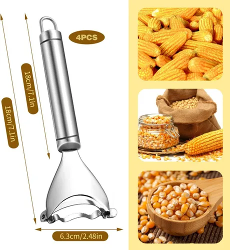 Miniatura 7 de Pelador y cepillador de maíz de acero inoxidable, juego de 4 piezas, mango ergonómico, removedor de granos de maíz, herramienta mágica para pelar