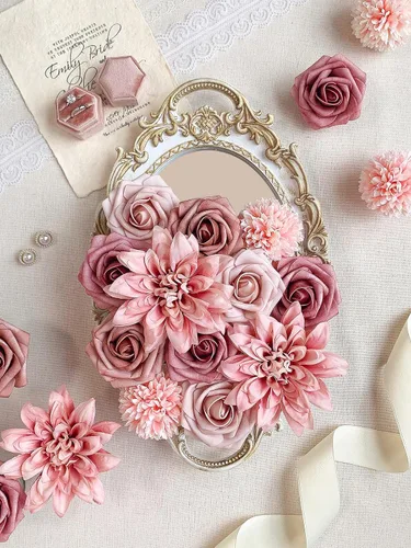 Miniatura 80 de FACINOC Ramos de Rosas Artificiales Naranjas, Juego de Caja de Flores Artificiales con Tallos para DIY, Bodas, Despedidas de Soltera, Decoraciones