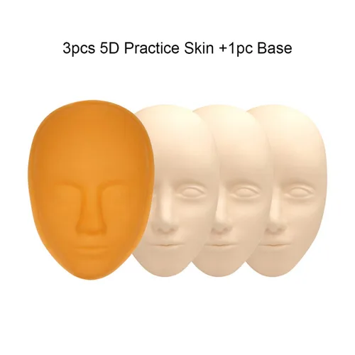 Miniatura 8 de 3 piezas 5D Facial Tattoo Skin Practice Head Silicone Fake Facial Training Skin con 1 base de soporte, delineador de ojos para cejas