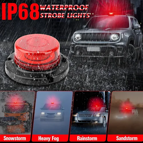 Miniatura 8 de Luz de baliza roja con control remoto, recargable, inalámbrica, luces intermitentes rojas con imán, brillo alto y bajo, 15 modos, mini luz de Rojo