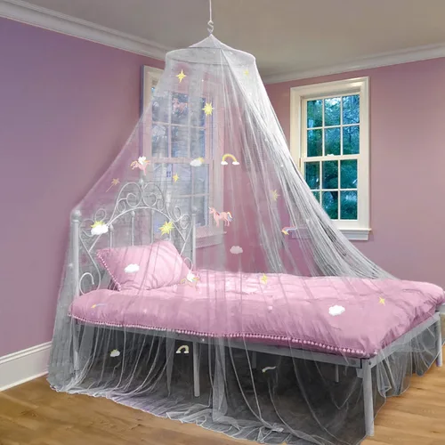Miniatura 16 de Dosel de Cama Azul, Dosel de Cama Azul con Estrellas que Brillan en la Oscuridad para Niñas, Niños, Niñas y Bebés, Red para Cubrir la Cuna, Niño