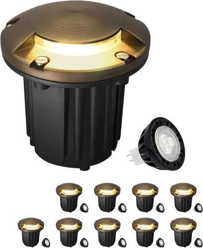 Miniatura 23 de MALORY Luces de Paisaje de Bajo Voltaje, (4.6''A) Cubierta Superior de Latón 12V Luces Empotradas en el Suelo para Exteriores, Iluminación LED