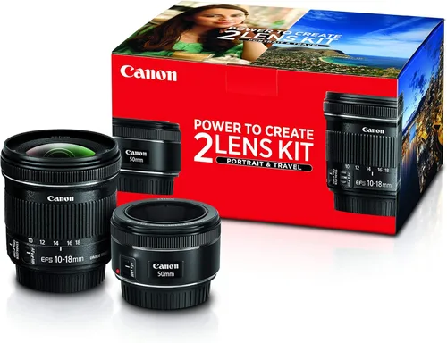 Kit de dos lentes para retrato y viaje de Canon con lentes de 50 mm f/1.8 y 10-18 mm (Reacondicionado)