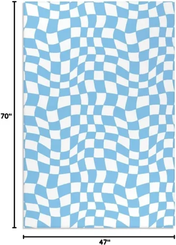 Miniatura 2 de Alfombra ondulada azul única con diseño de cuadros para sala de estar, extra grande, lavable a máquina, alfombra de pasillo de cocina, alfombra