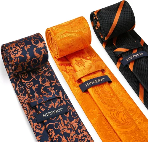 Miniatura 10 de HISDERN Juego de corbatas extralargas para hombre y pañuelo de bolsillo de 63 pulgadas, colección XL, caja de regalo, corbata, lote de 3