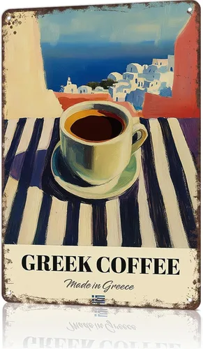 Cartel de metal vintage divertido de café griego, arte de pared para el hogar, sala de estar, oficina, bar, decoración de 8 x 12 pulgadas