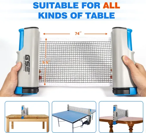 Miniatura 3 de GSE Games & Sports Expert - Red y postes de tenis de mesa retráctil Red de repuesto ajustable de Ping Pong (4 colores) Adjustable Juego de tenis