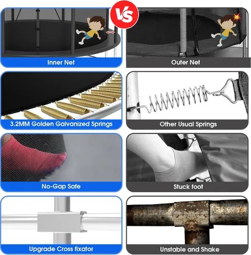 Miniatura 3 de Trampolín para exteriores de 1500 libras con luz+rociador+calcetines, trampolín resistente de 16 pies, 14 pies, 12 pies, con aro de baloncesto