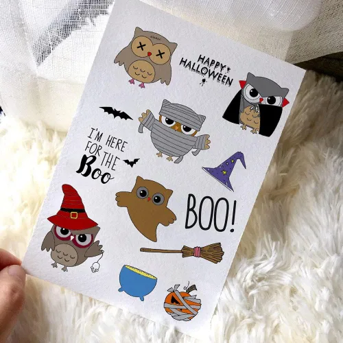 Miniatura 5 de Sellos y troqueles de búho de Halloween para hacer tarjetas, palabras abucheadas de murciélagos, troqueles de silicona transparente, troqueles