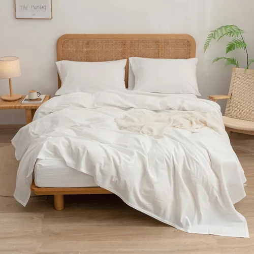 Miniatura 3 de BESTOUCH Juego de sábanas 100% algodón lavado sensación de lino súper suave cómodo elegante ligero 4 piezas juego de ropa de cama para el hogar