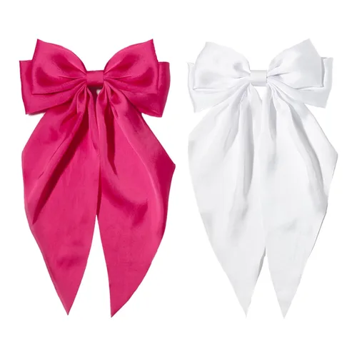 Miniatura 21 de Furling Pompoms Pinza para el Cabello Lazos para el Cabello, 2 piezas Lazos Grandes de Satén Beige/Negro para Mujeres y Niñas, Pasadores