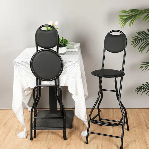 Miniatura 7 de Sintuff Taburete de bar plegable de 26 pulgadas de altura de asiento con respaldo de cuero, taburetes plegables acolchados para adultos, sillas