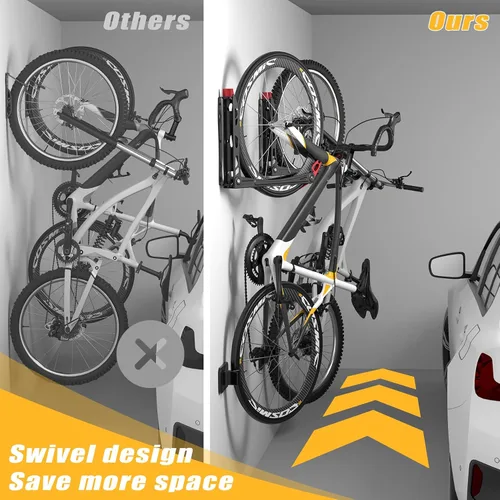 Miniatura 4 de TORACK BIKEPAL - Soportes giratorios para bicicletas para montar en la pared, para ahorro de espacio, ganchos verticales de pared para solución