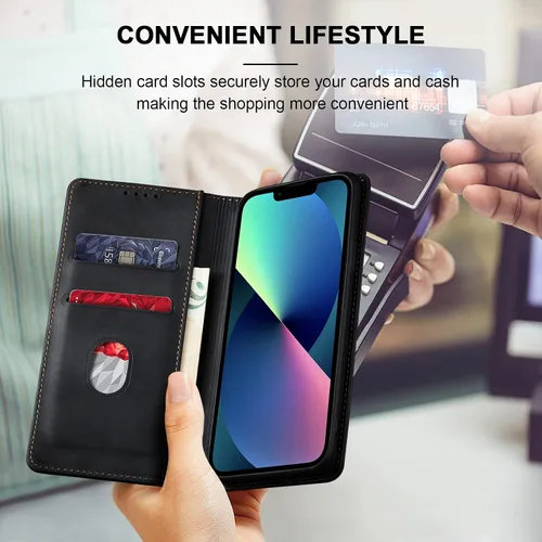 Miniatura 6 de Jasonyu Funda tipo cartera con tapa para iPhone 13, funda magnética de cuero con tarjetero, función atril, funda protectora duradera de TPU a prueba