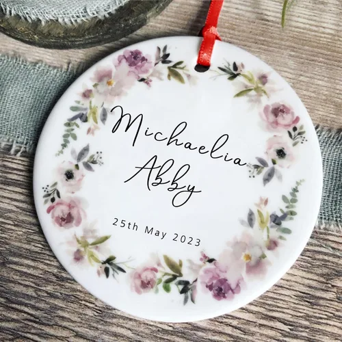 Miniatura 10 de Recuerdos personalizados de adorno de Navidad para bebé, regalos de bebé que llegan, adornos de cerámica para árbol de Navidad, adornos de primera