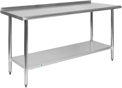 Miniatura 11 de Flash Furniture Rawcliffe - Mesa de trabajo y preparación de acero inoxidable de calibre 18 con protector contra salpicaduras y estante inferior