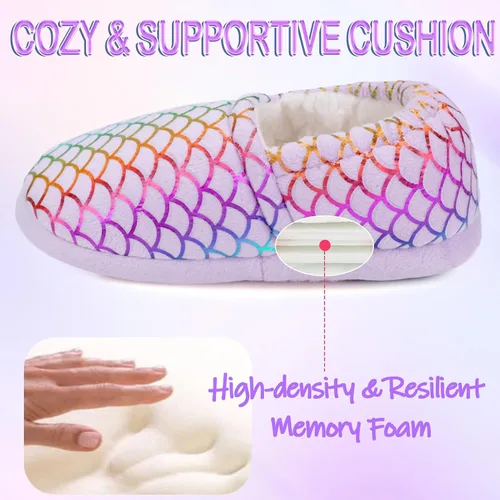 Miniatura 3 de MEJORMEN Pantuflas de casa de sirena para niñas, acogedoras y antideslizantes para interiores y exteriores, pantuflas de dormitorio con purpurina