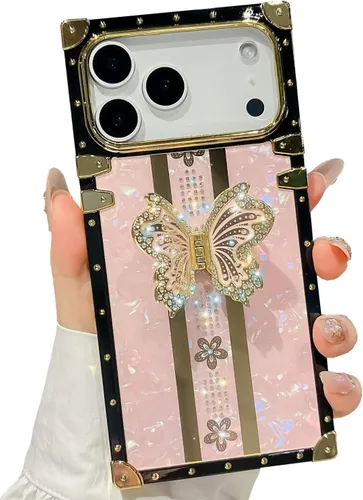 Miniatura 19 de Compatible con Funda Samsung Galaxy S22 Ultra, Diseño de Mariposa Brillante de Lujo con Soporte Plegable Kickstand para Mujeres y Niñas, Funda Rosa