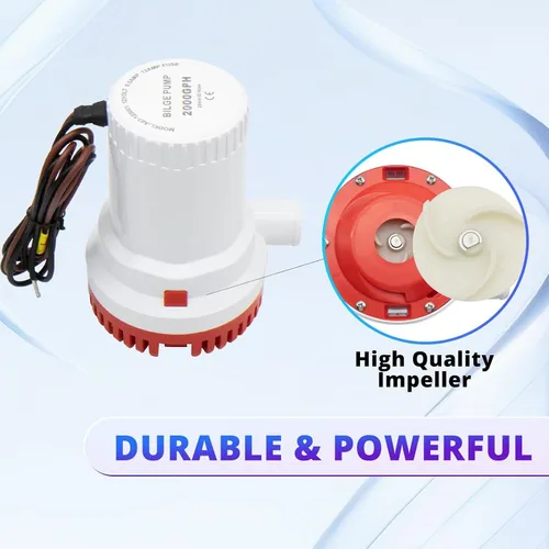 Miniatura 3 de Bomba de sentina no automática de 12 V, 2000 GPH, bomba de agua sumergible para barco marino con motor refrigerado por agua, fusible de 12 A, salida