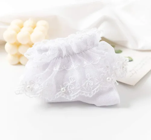 Miniatura 5 de SEMOHOLLI Calcetines de tobillo para mujer, con volantes de encaje con perlas, cómodos, no visibles, de algodón, calcetines de princesa, calcetines