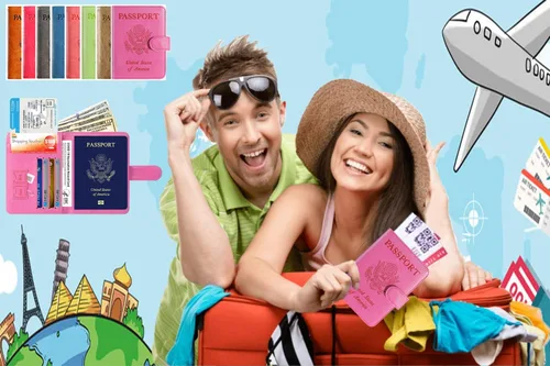 Miniatura 8 de Funda para pasaporte de piel con bloqueo RFID, accesorios de viaje para mujeres y hombres