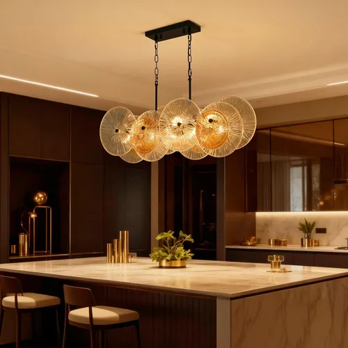 Miniatura 7 de LIGHTDAMY Candelabros de cristal negro para lámparas de comedor sobre la mesa Iluminación de isla de cocina de 8 luces con cubierta de vidrio