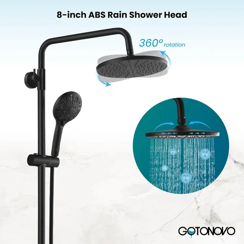 Miniatura 3 de gotonovo Sistema de grifo de ducha expuesto, cabezal de ducha de lluvia de 8 pulgadas con 8 funciones ABS de mano y doble mango cruzado montado