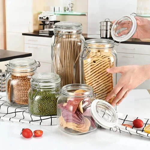 Miniatura 6 de Tarros de almacenamiento de alimentos de vidrio de 32 onzas con tapas herméticas de abrazadera, juego de 4 recipientes de vidrio herméticos