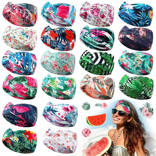 Jutom 20 diademas para mujer, bohemias, playa, verano, hawaianas, anudadas, anchas, a granel, elásticas, tropicales, florales, vintage, envoltura