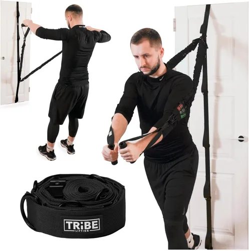 Miniatura 9 de Tribe Lifting Anclaje de banda de resistencia ajustable, anclaje de puerta con 5 bucles y anillos de metal, correa de nailon duradera para Correa